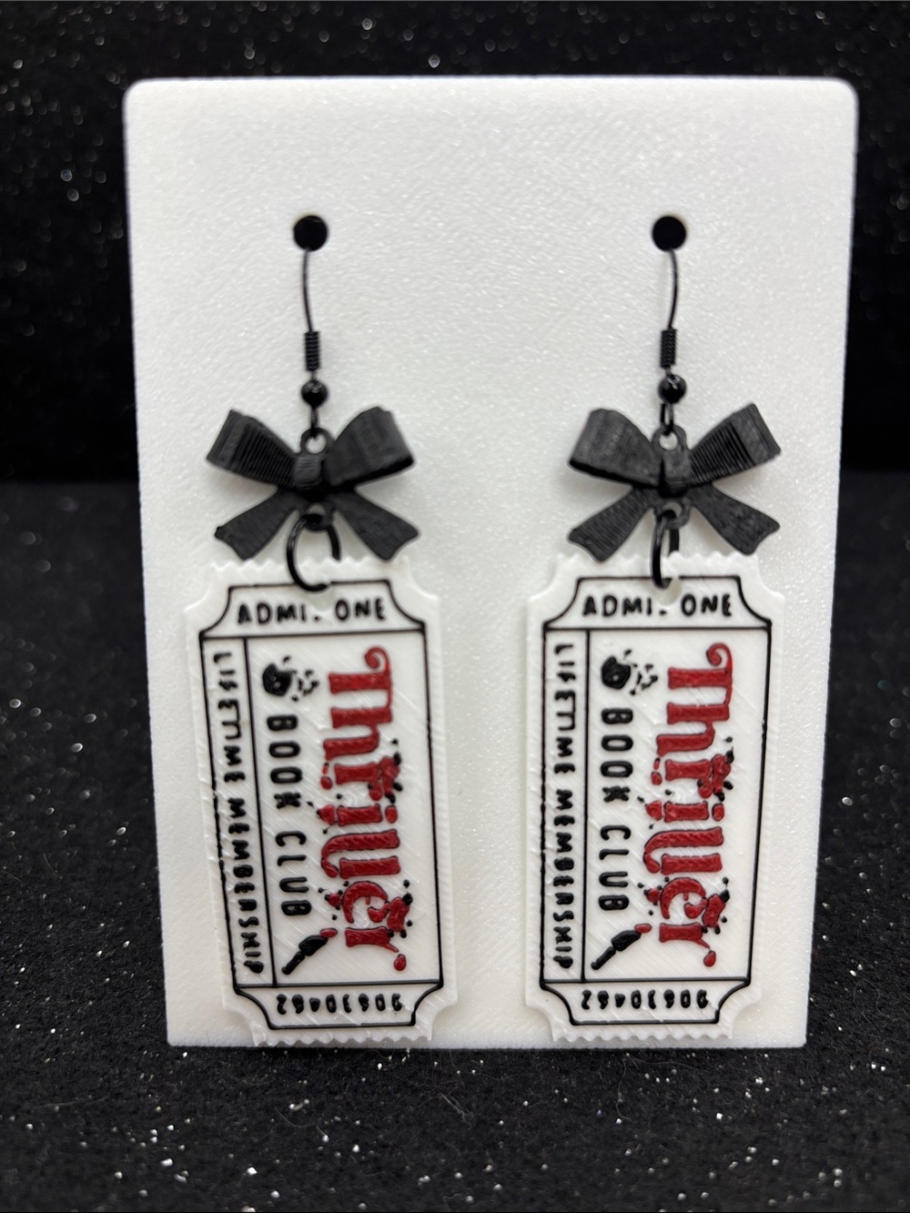 Thriller Book Club Ticket Earrings with Bow